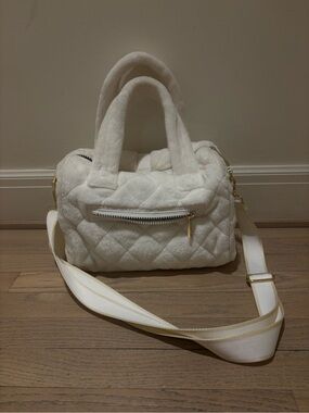 Oliver Thomas Quilted White Plush Crossbody Satchel